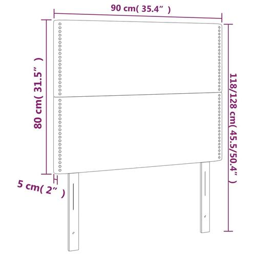 Sengegavl med LED-lys 90x5x118/128 cm kunstlæder hvid