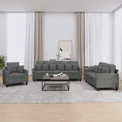 3 personers sofa med puder stof mørkegrå