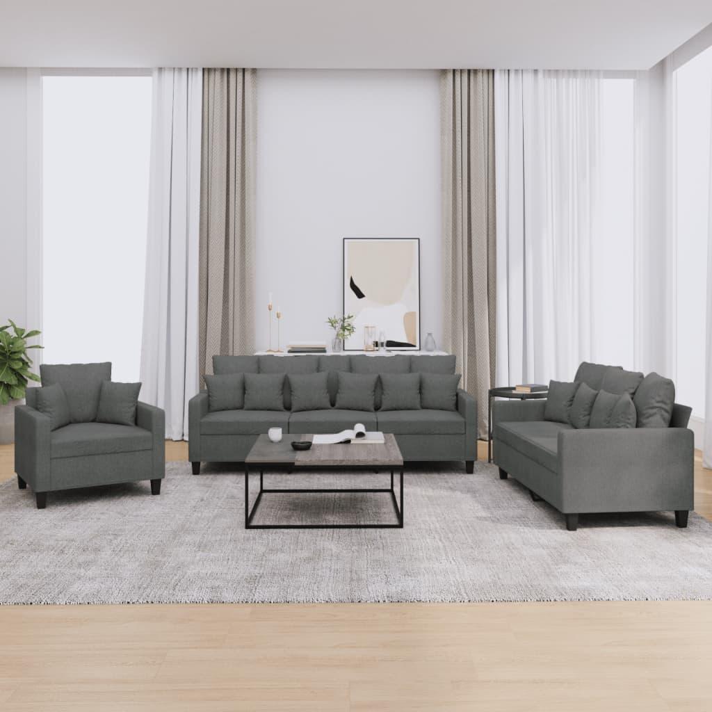 3 personers sofa med puder stof mørkegrå