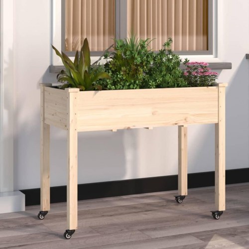 Plantekasse med hjul og foring 118×59×80 cm - massivt fyrretræ