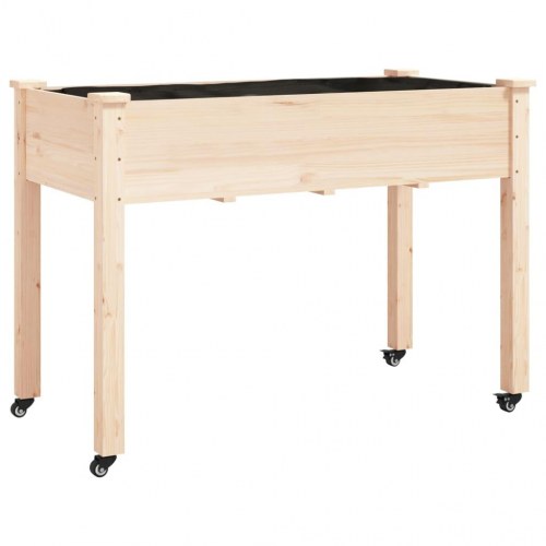 Plantekasse med hjul og foring 118×59×80 cm - massivt fyrretræ