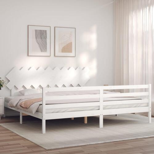 Sengeramme med sengegavl 200x200 cm massivt træ hvid