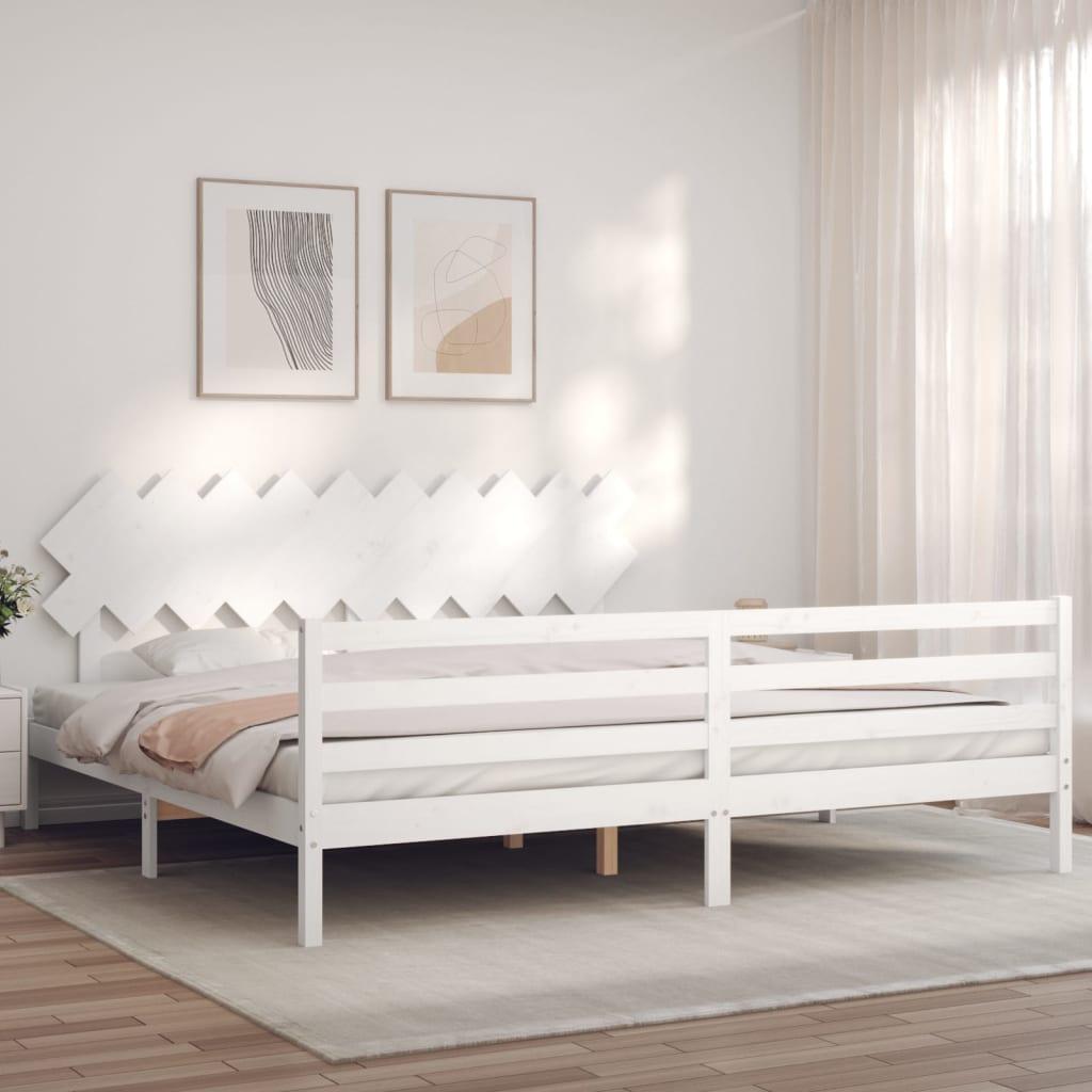 Sengeramme med sengegavl 200x200 cm massivt træ hvid
