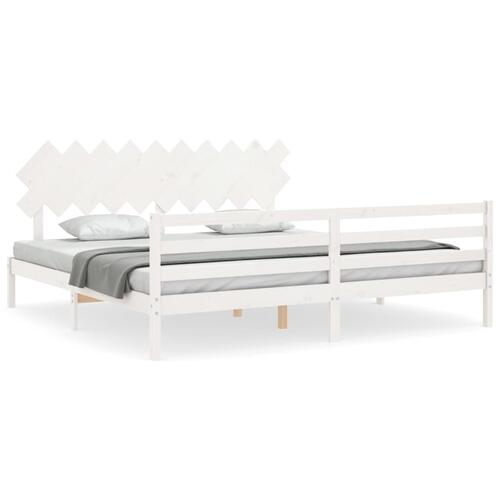 Sengeramme med sengegavl 200x200 cm massivt træ hvid