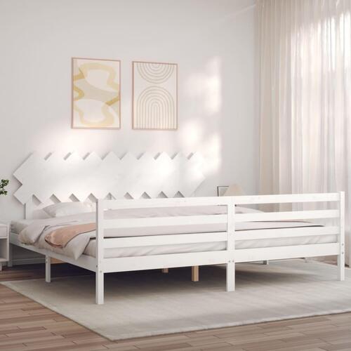 Sengeramme med sengegavl 200x200 cm massivt træ hvid