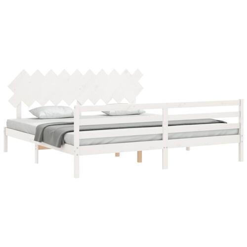 Sengeramme med sengegavl 200x200 cm massivt træ hvid