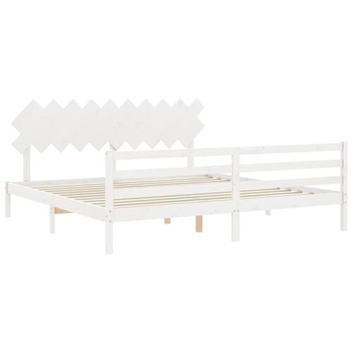 Sengeramme med sengegavl 200x200 cm massivt træ hvid