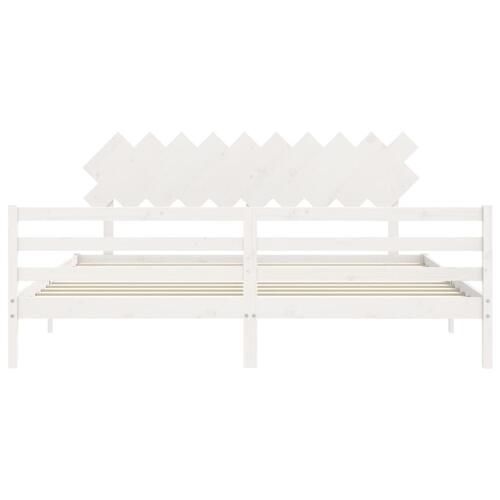 Sengeramme med sengegavl 200x200 cm massivt træ hvid