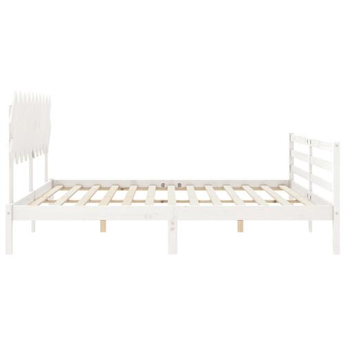 Sengeramme med sengegavl 200x200 cm massivt træ hvid