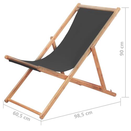 Foldbar strandstol stof og træstel grå