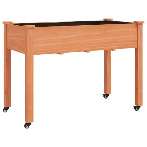 Plantekasse med foring og hjul 118×59×80 cm - massivt fyrretræ, brun