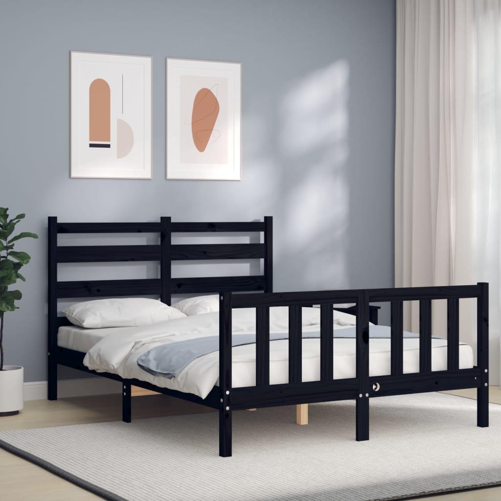 Sengeramme med sengegavl 140x190 cm massivt træ sort