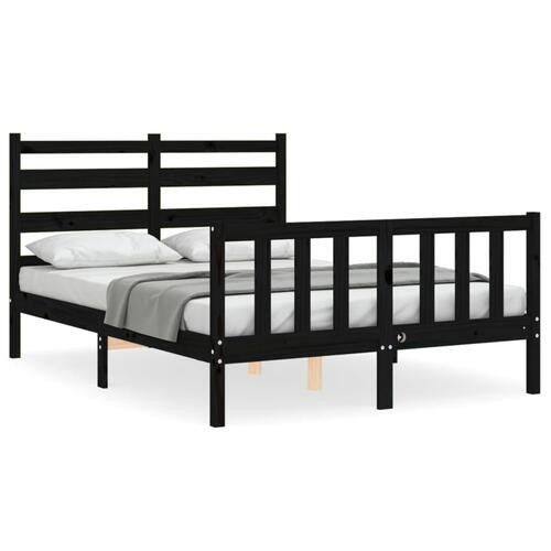Sengeramme med sengegavl 140x190 cm massivt træ sort
