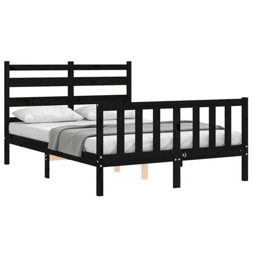 Sengeramme med sengegavl 140x190 cm massivt træ sort