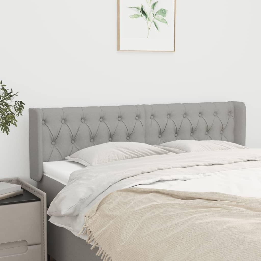 Sengegavl med kanter 163x16x78/88 cm - stof, lysegrå