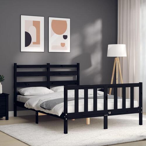 Sengeramme med sengegavl 140x190 cm massivt træ sort