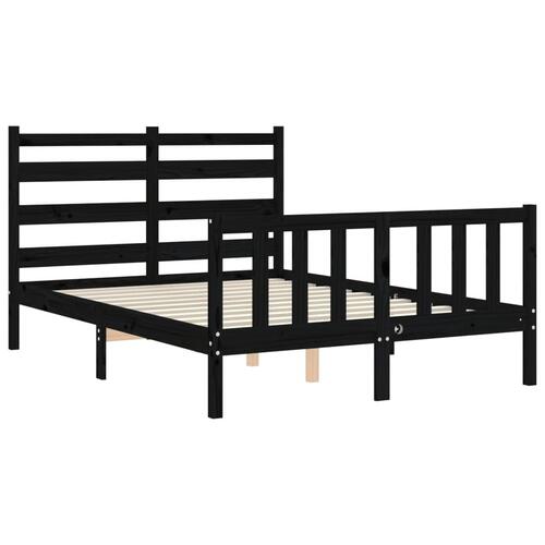 Sengeramme med sengegavl 140x190 cm massivt træ sort