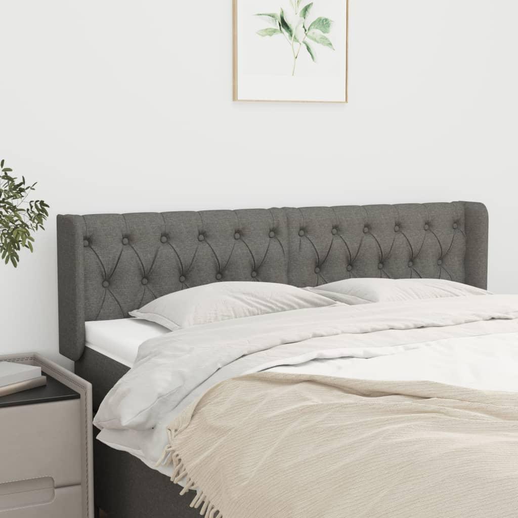 Sengegavl med kanter 163x16x78/88 cm stof mørkegrå