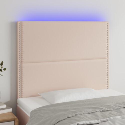 Sengegavl med LED-lys 100x5x118/128 cm kunstlæder cappuccino