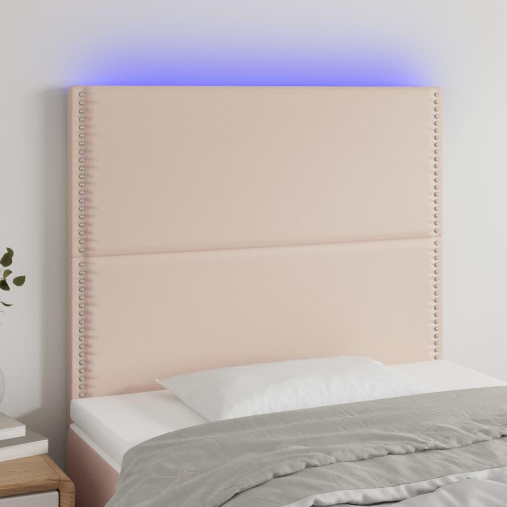Sengegavl med LED-lys 100x5x118/128 cm kunstlæder cappuccino