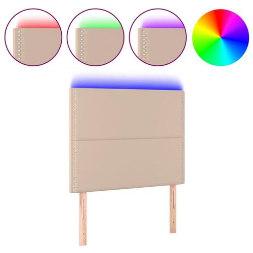 Sengegavl med LED-lys 100x5x118/128 cm kunstlæder cappuccino