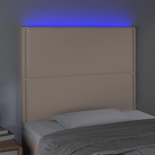 Sengegavl med LED-lys 100x5x118/128 cm kunstlæder cappuccino