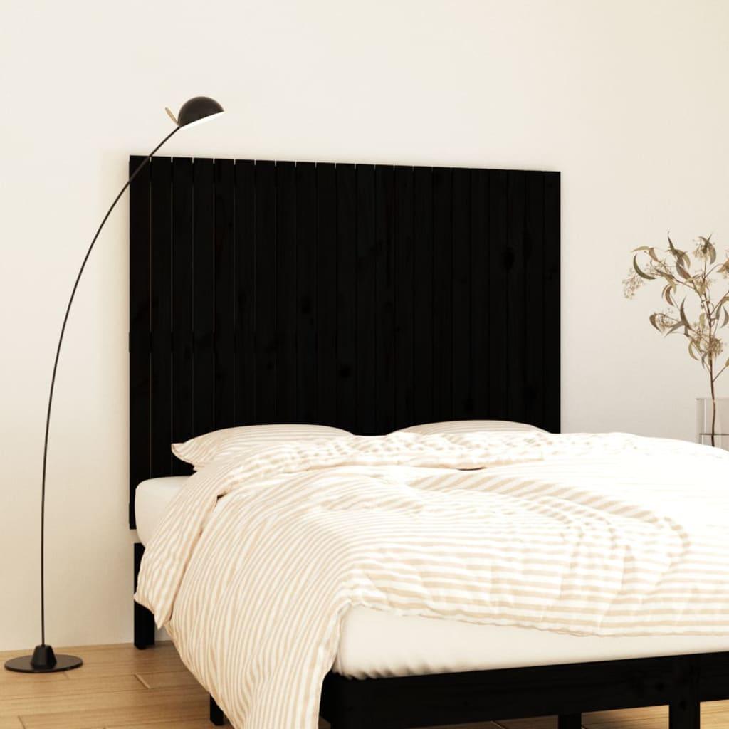 Sengegavl 140x3x110 cm i massivt fyrretræ - sort, væghængt