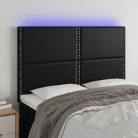 Sengegavl med LED-lys 144x5x118/128 cm kunstlæder sort