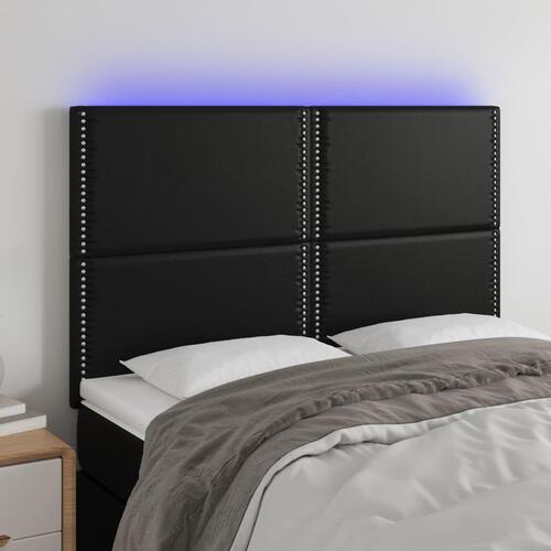 Sengegavl med LED-lys 144x5x118/128 cm kunstlæder sort