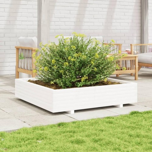 Plantekasse 110x110x26,5 cm massivt fyrretræ hvid