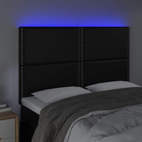 Sengegavl med LED-lys 144x5x118/128 cm kunstlæder sort