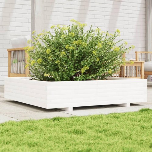 Plantekasse 110x110x26,5 cm massivt fyrretræ hvid