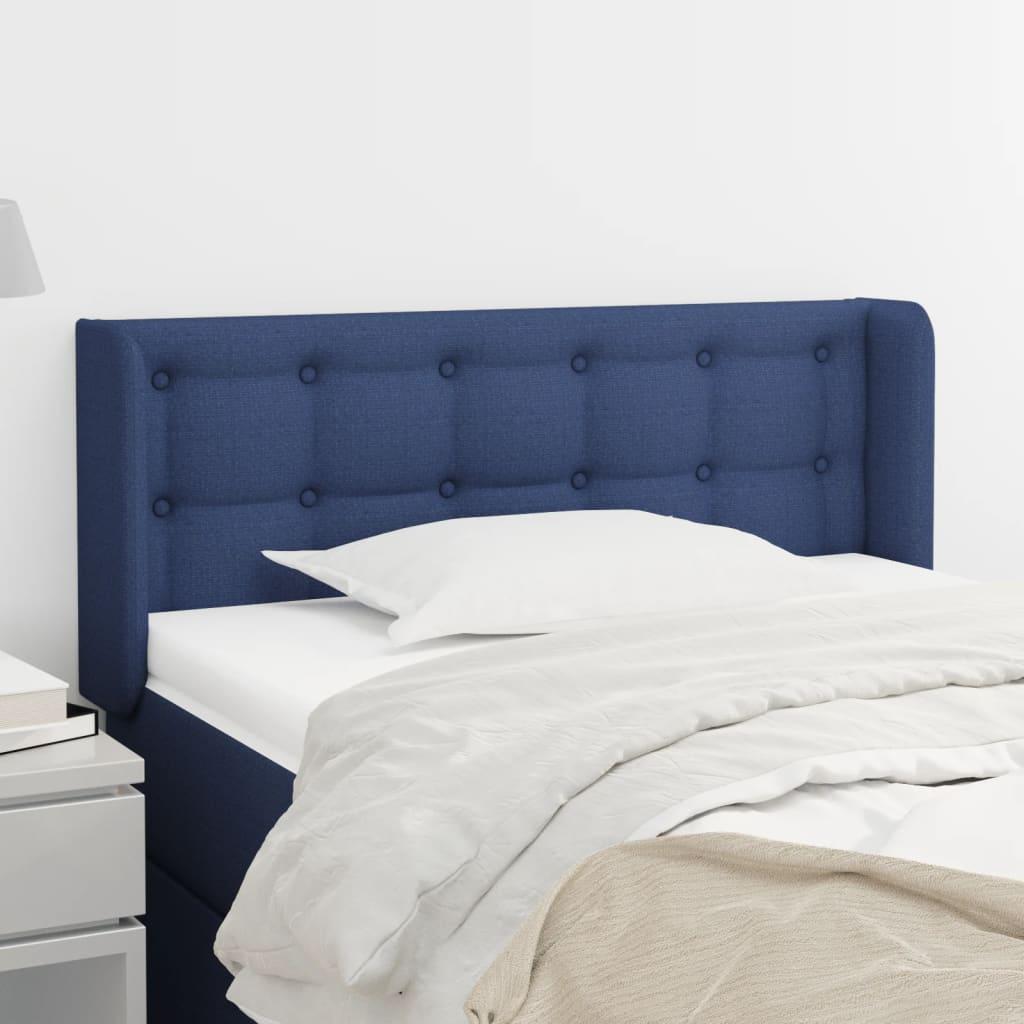 Sengegavl med kanter 83x16x78/128 cm stof blå billede