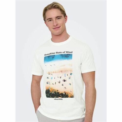 Kortærmet T-shirt til Mænd Only & Sons Onskolton Reg Beach Hvid M