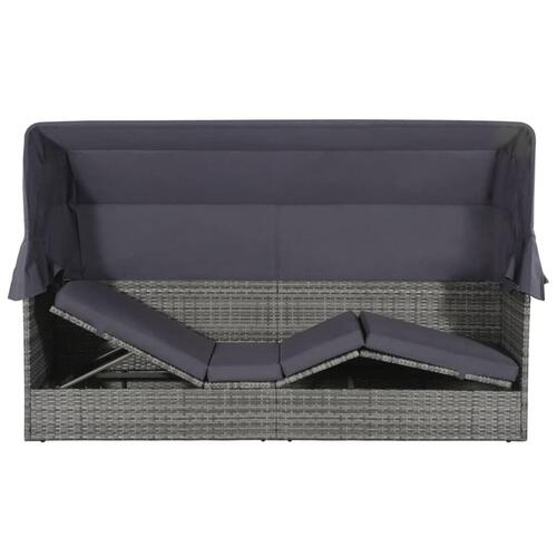 Solseng med baldakin brun 205 x 62 cm polyrattan