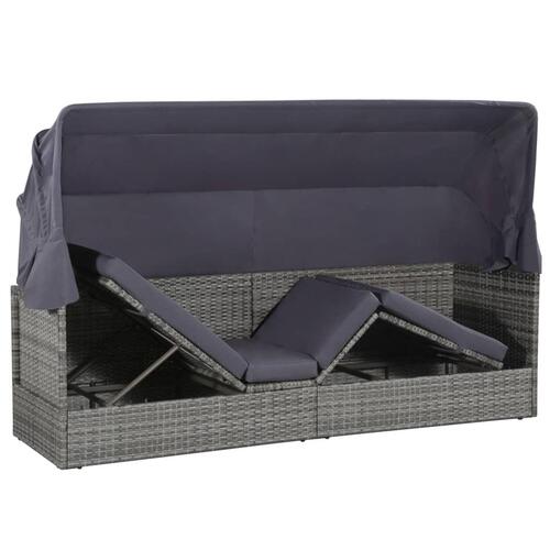 Solseng med baldakin brun 205 x 62 cm polyrattan