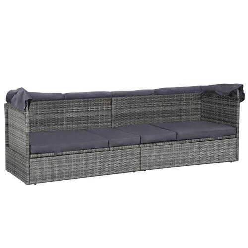 Solseng med baldakin brun 205 x 62 cm polyrattan