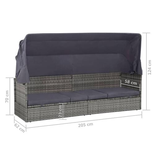 Solseng med baldakin brun 205 x 62 cm polyrattan
