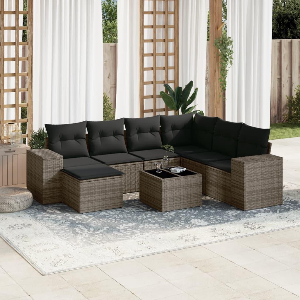 Sofasæt til haven 8 dele med hynder polyrattan grå billede