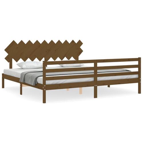 Sengeramme med sengegavl 200x200 cm massivt træ gyldenbrun