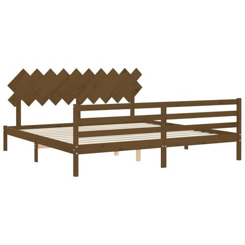 Sengeramme med sengegavl 200x200 cm massivt træ gyldenbrun