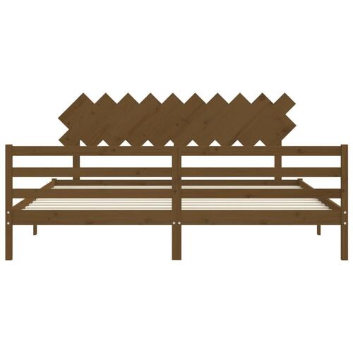 Sengeramme med sengegavl 200x200 cm massivt træ gyldenbrun