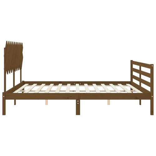 Sengeramme med sengegavl 200x200 cm massivt træ gyldenbrun