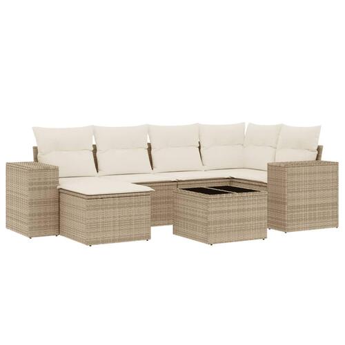 Sofasæt til haven 7 dele med hynder polyrattan beige