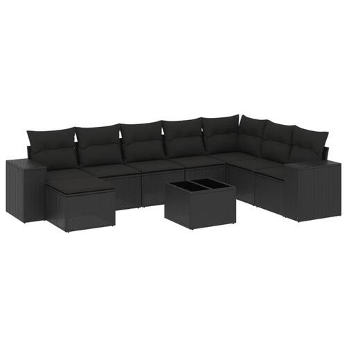 Sofasæt til haven 9 dele med hynder polyrattan sort