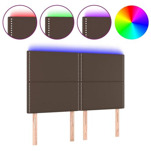 Sengegavl med LED-lys 144x5x118/128 cm kunstlæder brun