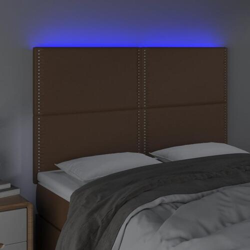 Sengegavl med LED-lys 144x5x118/128 cm kunstlæder brun