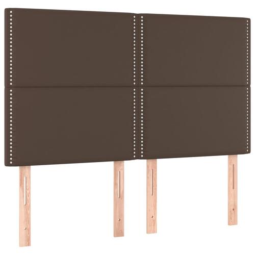 Sengegavl med LED-lys 144x5x118/128 cm kunstlæder brun