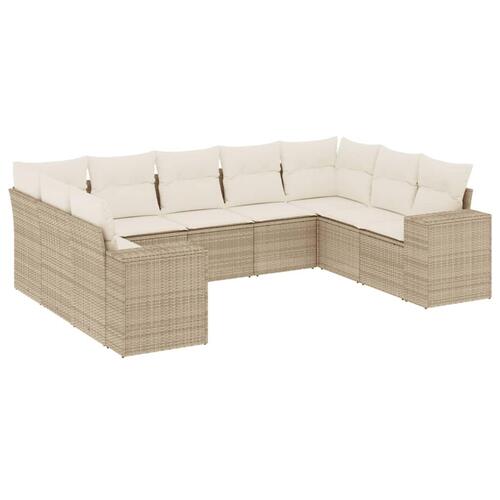 Sofasæt til haven 9 dele med hynder polyrattan beige