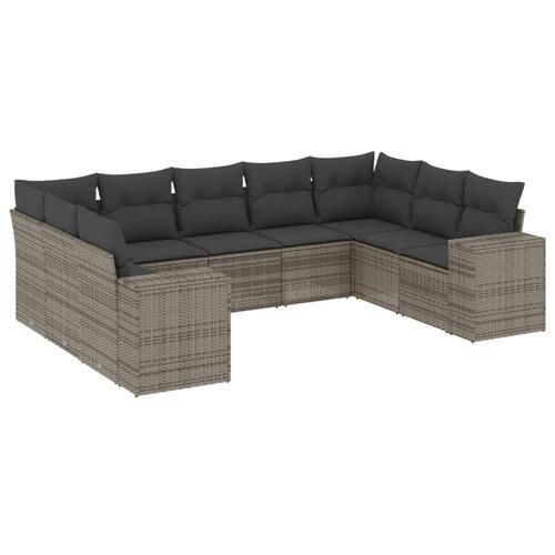 Sofasæt til haven 9 dele med hynder polyrattan grå